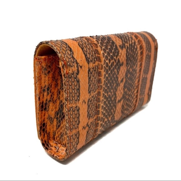 NWT Carlos Falchi Snakeskin Leather Orange Mini Bag with Chain Shoulder Strap - Picture 3 of 14